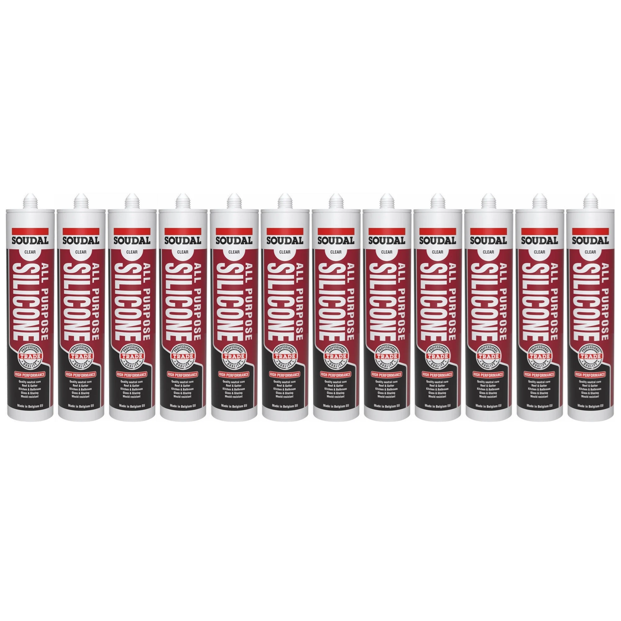 Soudal 121662 All Purpose Trade Silicone Kitchen Roof Glass Colorbond Clear 300ml 12 Tubes (1 Box) 106017