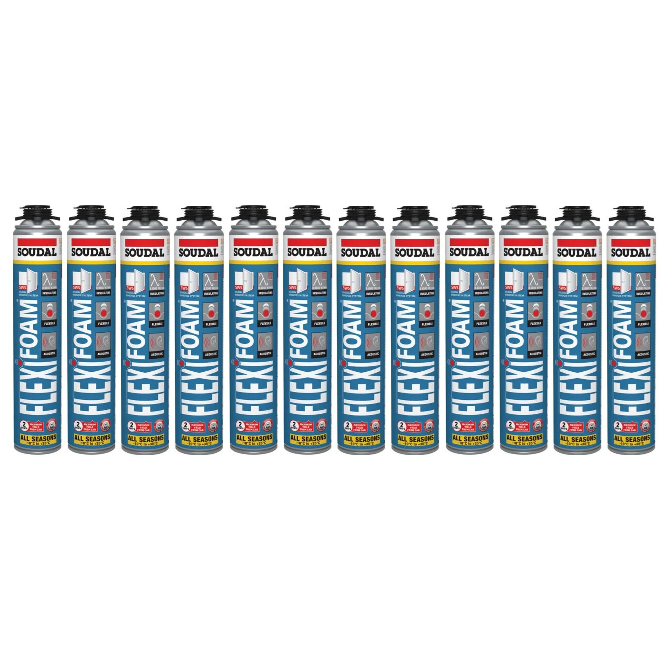 Soudal 117472 Gun Grade Gap Filling Flexible Expanding Insulation Foam Blue 750ml 12 Pack (1 Box) 083745