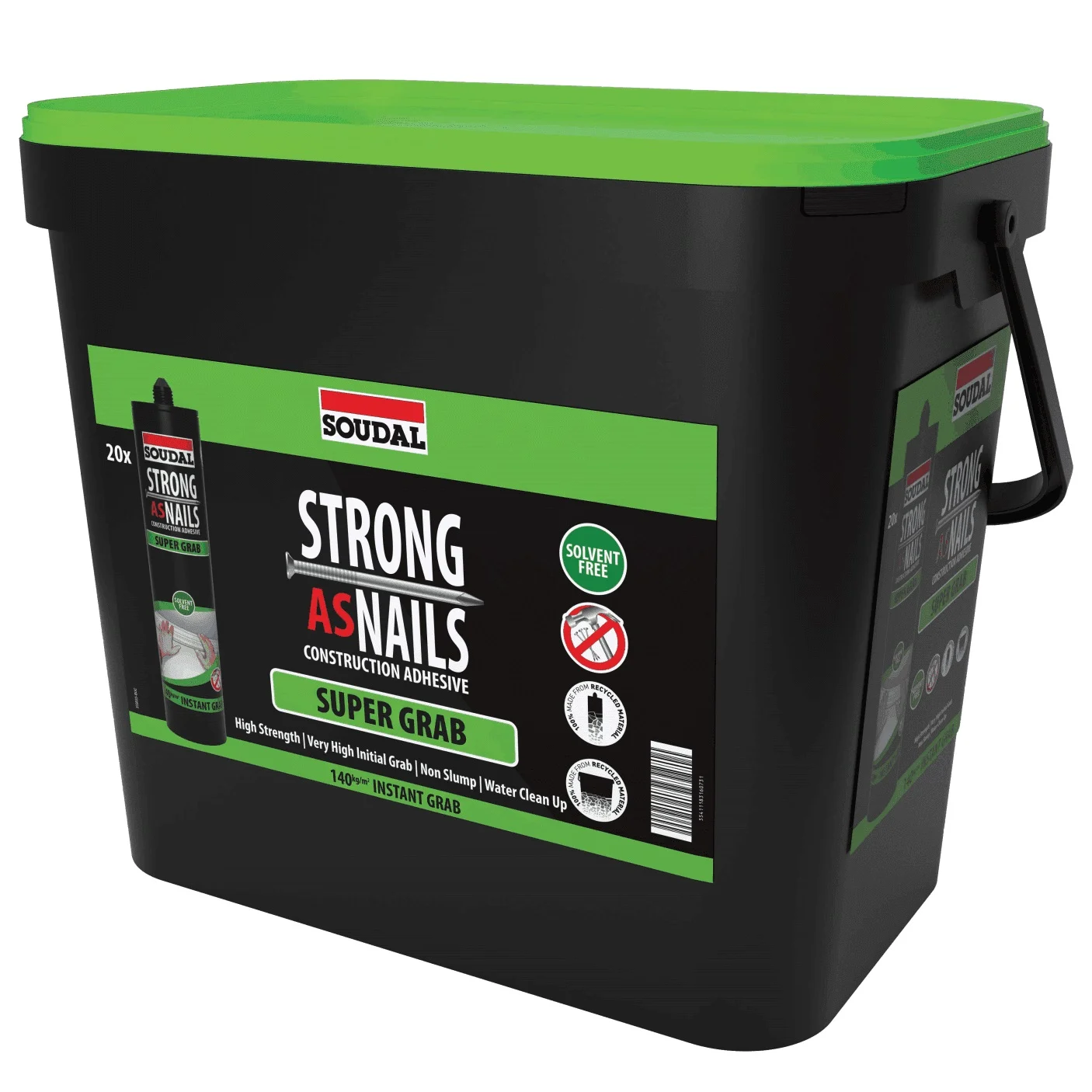 Soudal 144902 Strong As Nails SUPER GRAB Solvent Free Liquid Adhesive 350g Grab & Go Pack of 20 144903