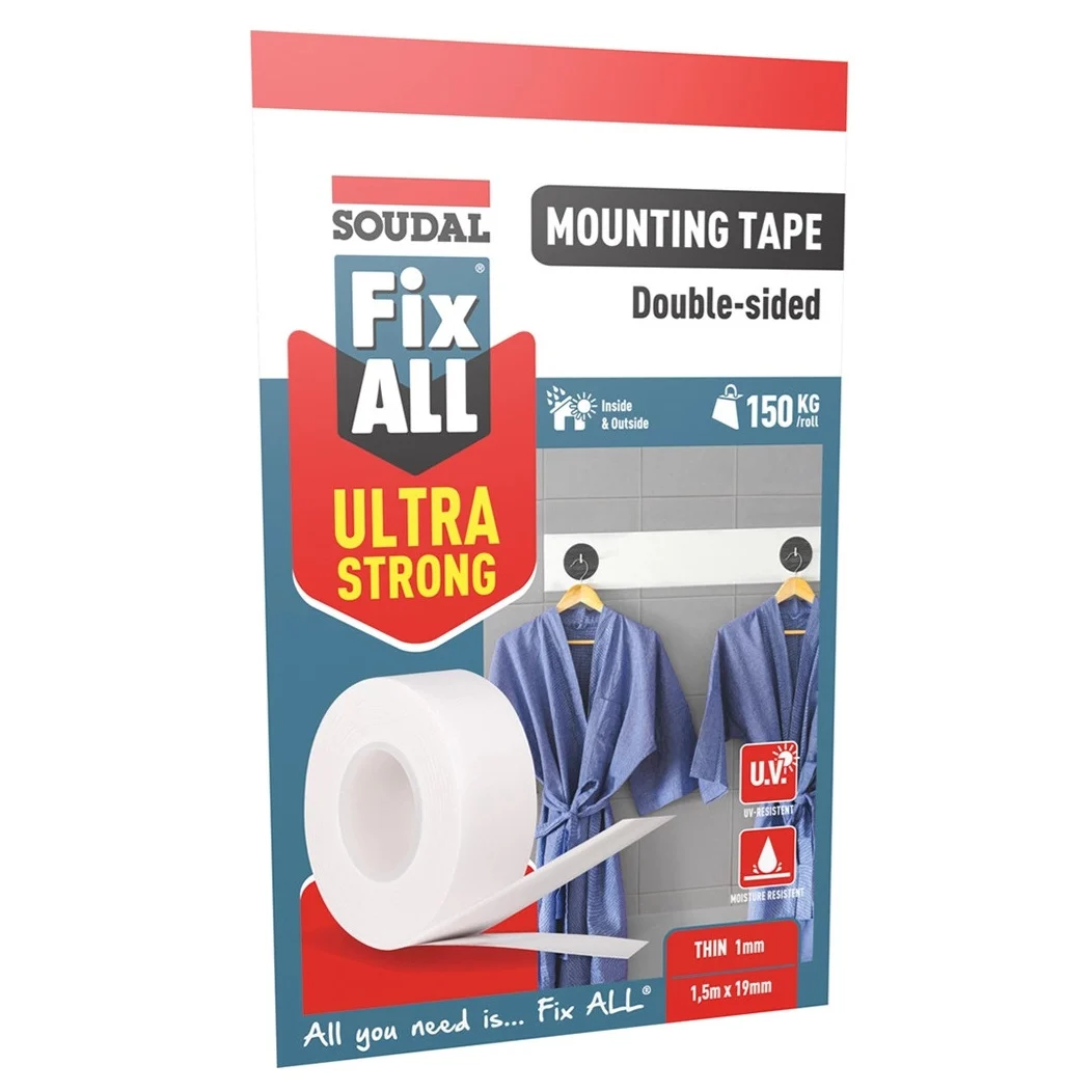 Soudal 155515 Fix All Ultra Strong Double Sided Mounting Tape 19mm x 1.5m White 175563