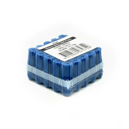 25Pce 8mm 12-14G x 25-35mm Blue Wall Plugs by Macsim