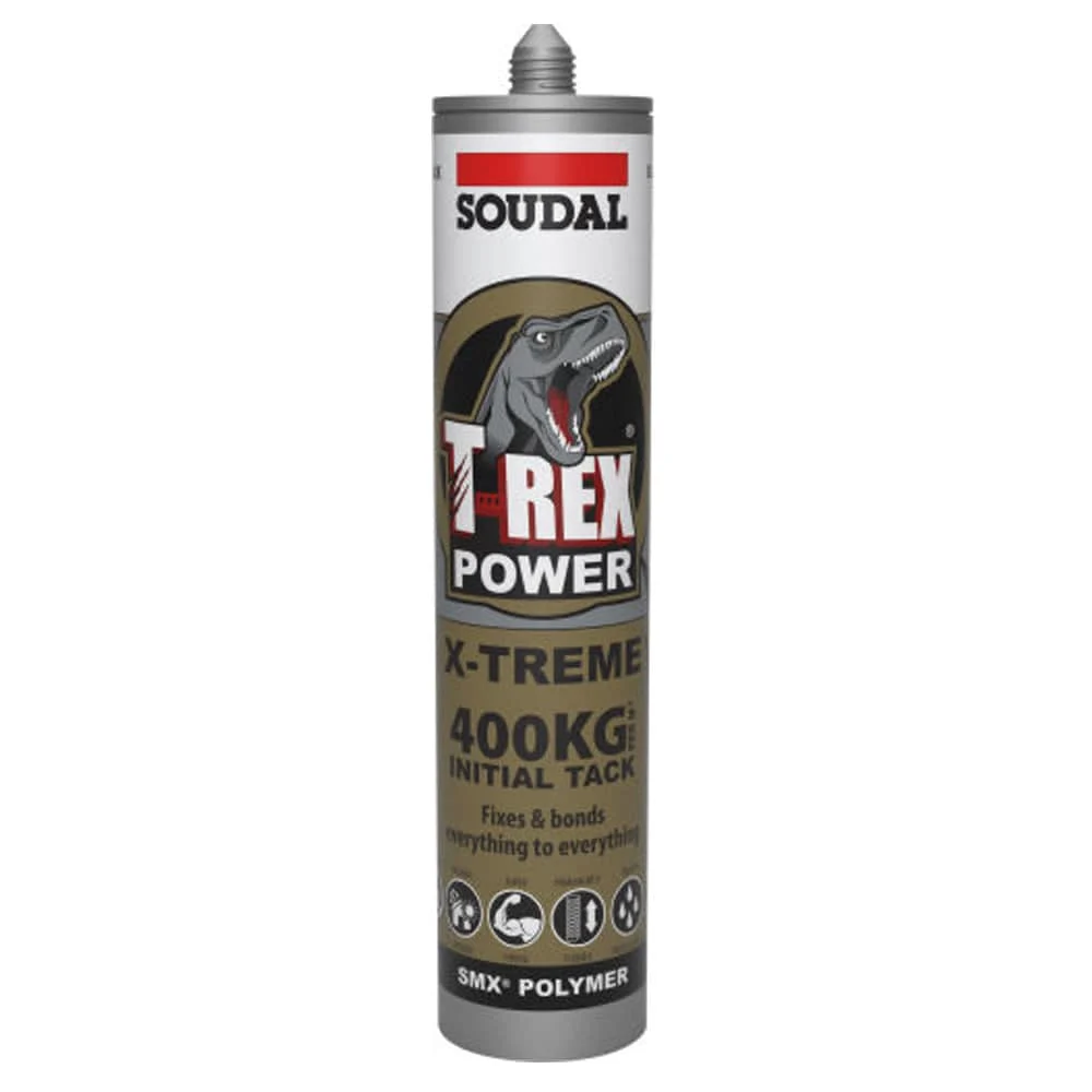 290ml Cartridge of T-Rex Power Extreme Adhesive Sealant in Black 134842 by Soudal