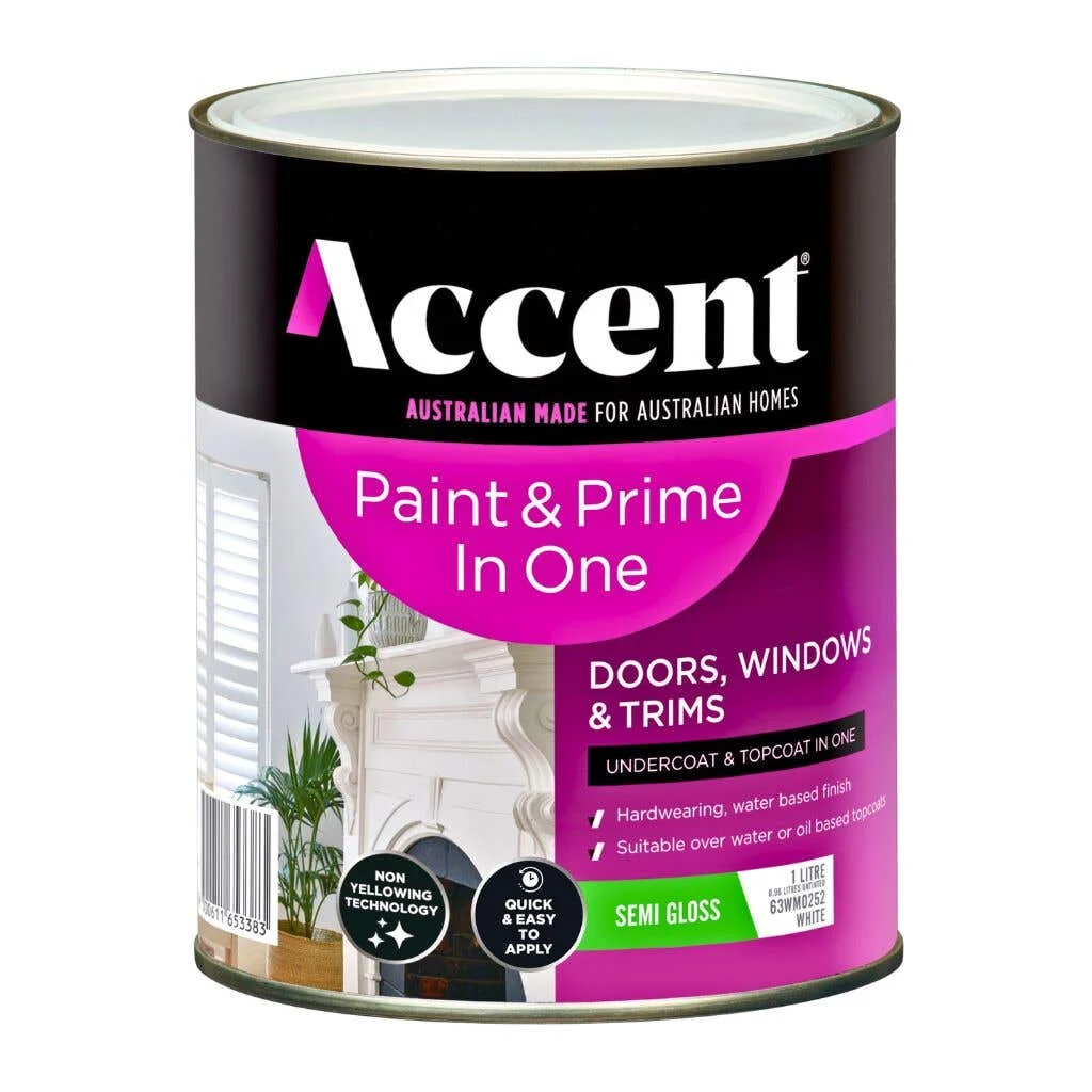 Accent Paint & Prime In One Semi Gloss White 1L