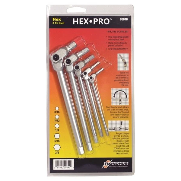 Bondhus 00040 Hex Pro™ Pivot Head Inch Hex Wrench Set 3/16" - 3/8"