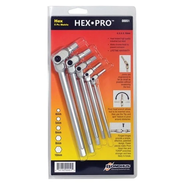 Bondhus 00051 Hex Pro™ Pivot Head Metric Hex Wrench Set 4-10mm