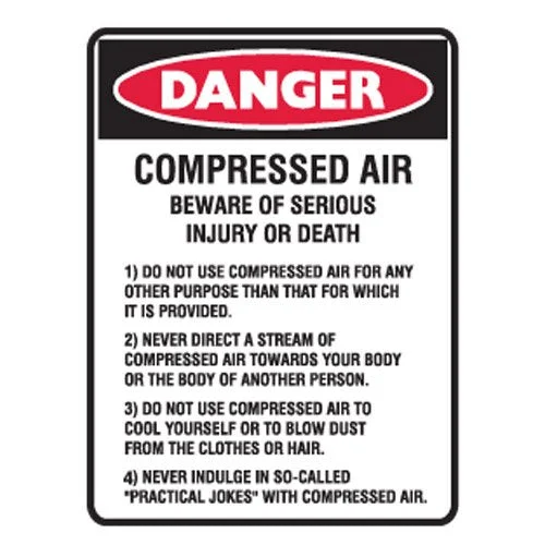 Brady Danger Sign - Compressed Air, H300mm x W450mm, Metal, White/Red/Black