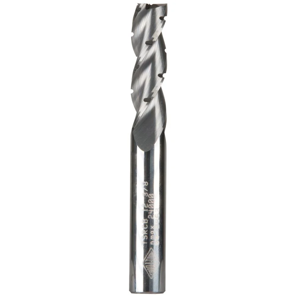 CARBITOOL 3/8inch TC Straight Up-Cut Chipbreaker Spiral Router Bit for Wood - 3/8inch Shank TSRCB 12 3/8