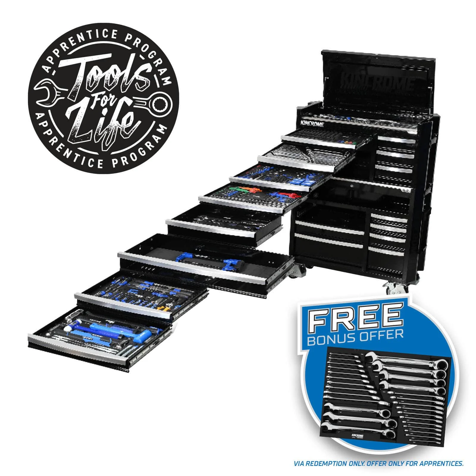 CONTOUR Workshop Tool Kit 595 Piece 17 Drawer 42” Black - P1826B by Kincrome