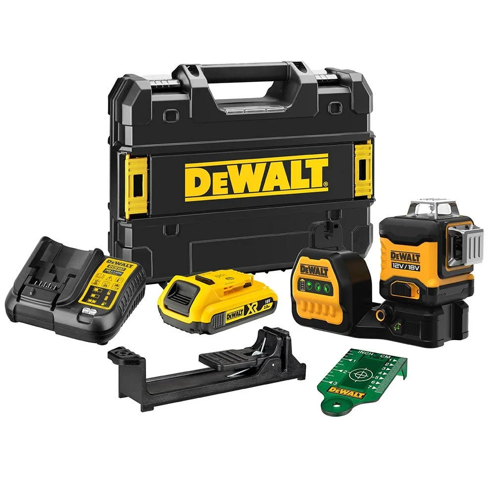 DEWALT 18V 1 x 2.0Ah 3x360 Degree Green Beam Multi-Line Laser Level Kit DCE089D1G18-XE