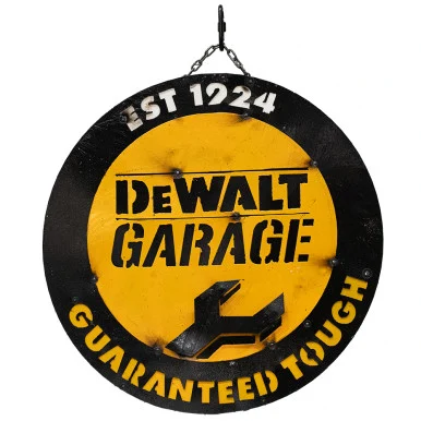 Dream Drives Dewalt Garage Round Hand Made Metal Sign