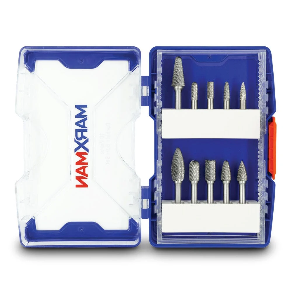 MARXMAN 1/4-Sh D-Cut Carbide Burr TC Bit Set - 10 Piece MCBS10PC