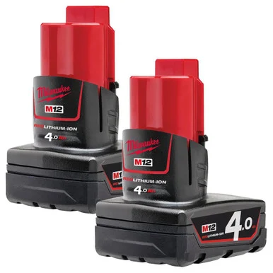 Milwaukee M12 B4 4.0Ah 12V Li-Ion Battery - Pack of 2