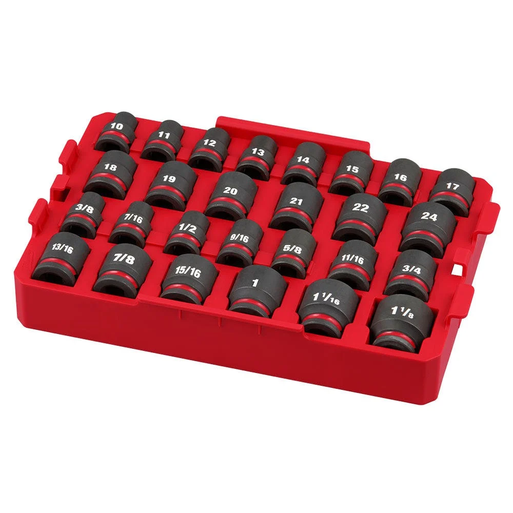 MILWAUKEE SHOCKWAVE™ 1/2" Drive Metric + SAE Standard Impact Socket Tray Set - 27 Piece 49667057