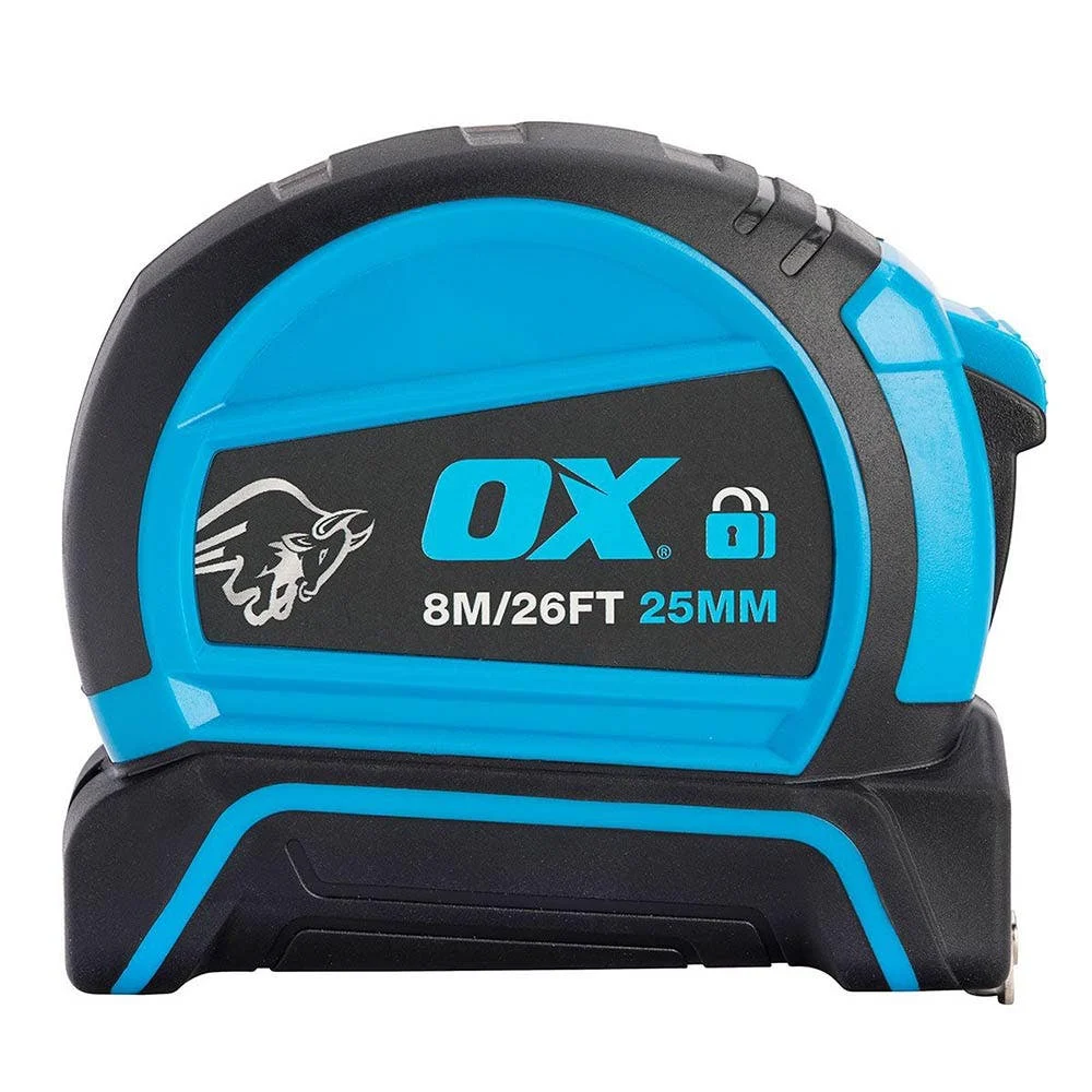 OX 8m x 25mm Double Locking Tape Measure – Metric & Imperial OX-T505208