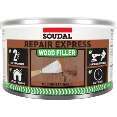 Soudal Repair Express Wood 2 Part HP Filler - Medium Stainable (500g)