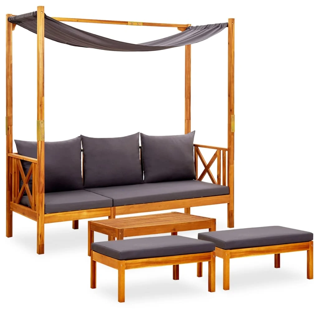 vidaXL Garden Bench with Table & Footrests Solid Acacia Wood