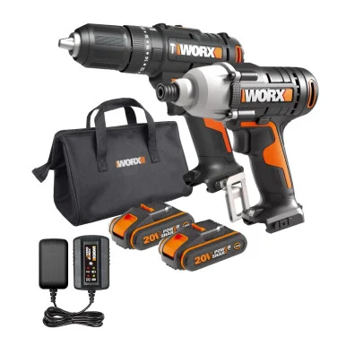 Worx WX902 2 Piece 20V MAX Power Tool Kit, 2x 2.0Ah Batteries, Charger & Bag