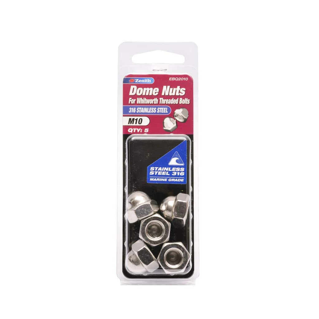 Zenith Dome Nuts for Whitworth Threaded Bolts 316 Stainless Steel M10 - 5 Pack