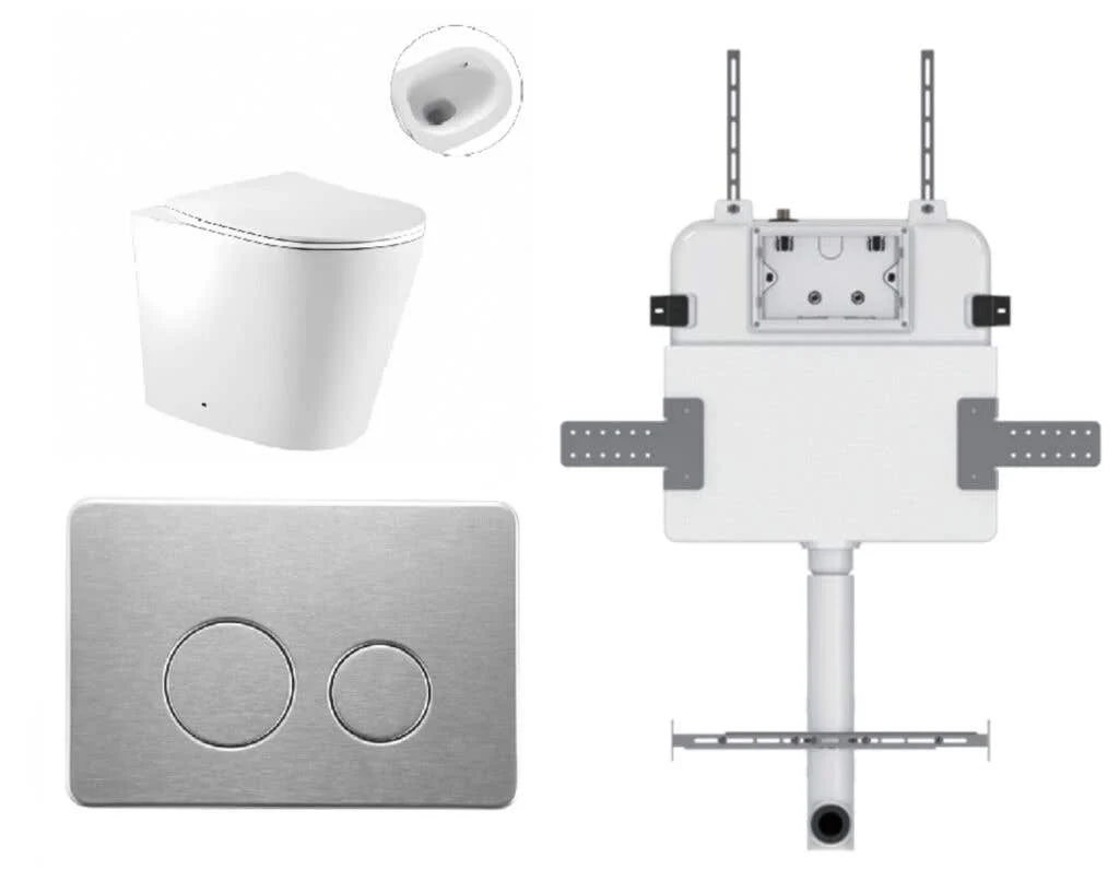 Zumi Zero Pan with Round Stainless Steel Flush Plate & Cistern Brushed Nickel Z28BN