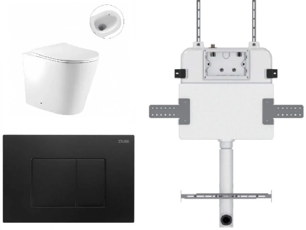 Zumi Zero Pan with Square ABS Plate & Cistern Matte Black Z28SB