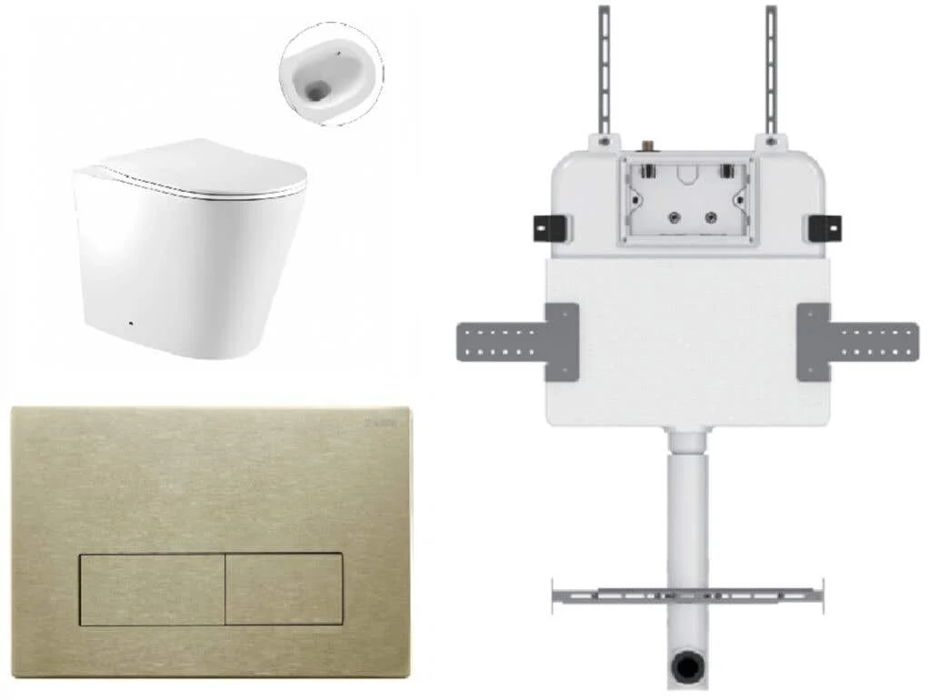 Zumi Zero Pan with Square Stainless Steel Flush Plate & Cistern Brushed Gold Z28SBG
