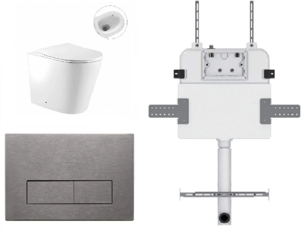 Zumi Zero Pan with Square Stainless Steel Flush Plate & Cistern Brushed Nickel Z28SBN
