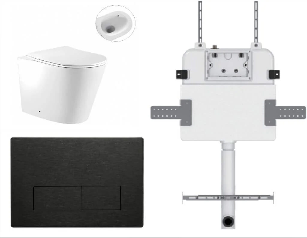 Zumi Zero Pan Zero with Square Stainless Steel Flush Plate & Cistern Gun Metal